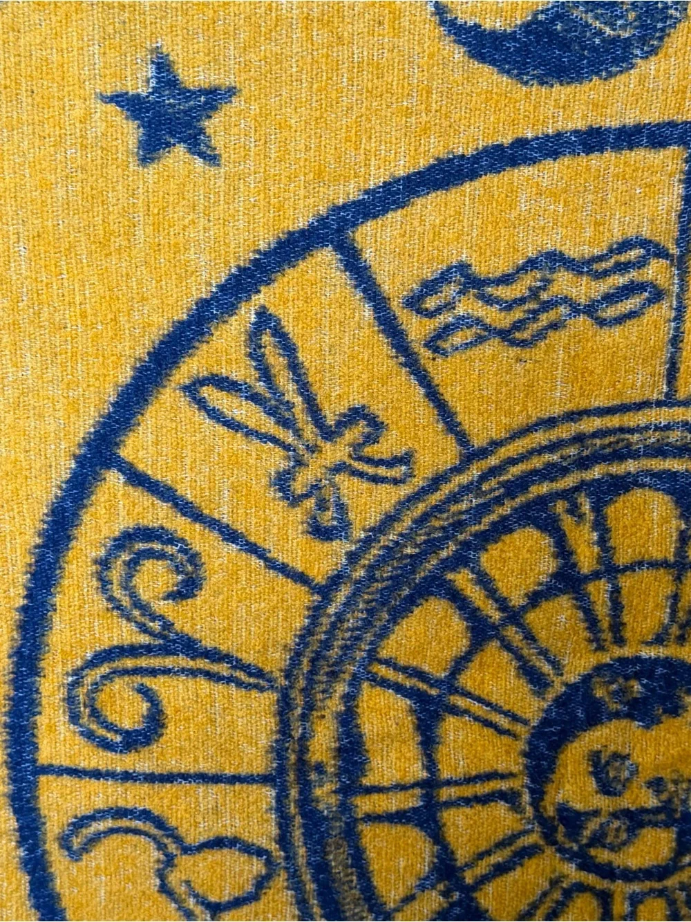 Celestial Zodiac Sun Moon Stars Woven Throw Blanket Mustard Yellow Blue